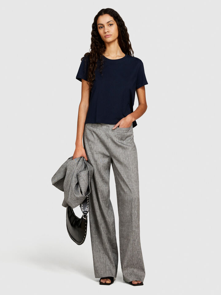 Boxy fit t-shirt in organic cotton - women's short sleeve t-shirts - Dark Blue | Sisley image number 1